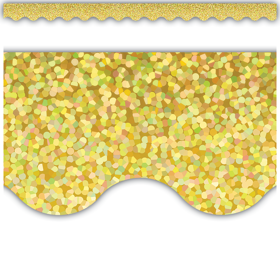 65Feet Gold Scalloped Bulletin Board Border – 3-Inch Wide Glitter Trim, Continuous Roll, For Classroom, Office, Party & DIY Decor