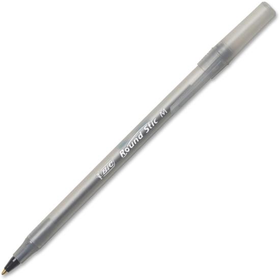 BIC Round Stic Ballpoint Pens - Medium Pen Point - Black - Black Barrel -  Brass Tip - ICC Business Products