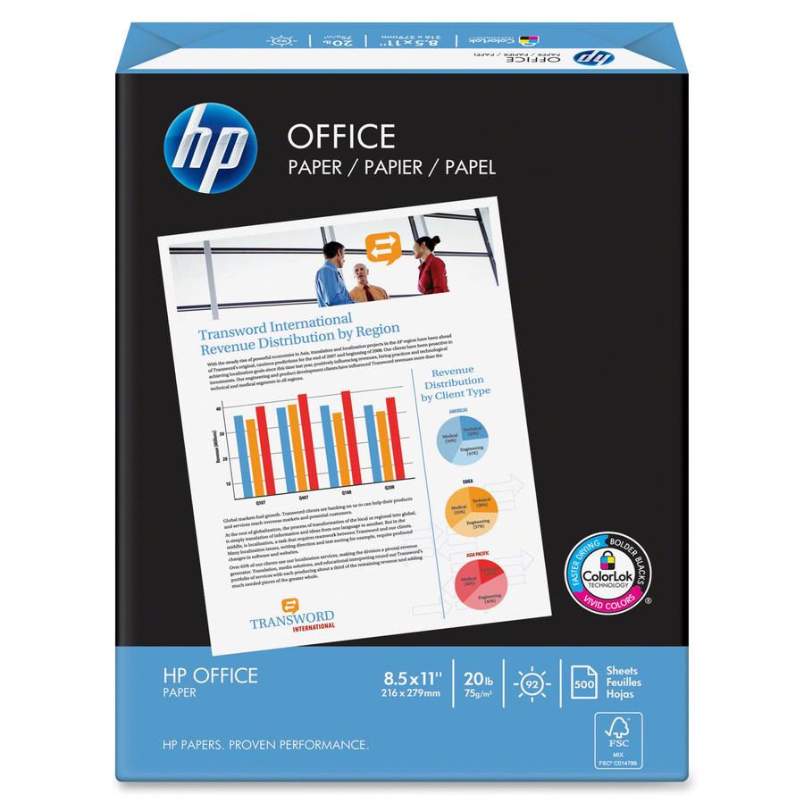 HP Office20 Paper - White - 92 Brightness - Letter - 8 1/2