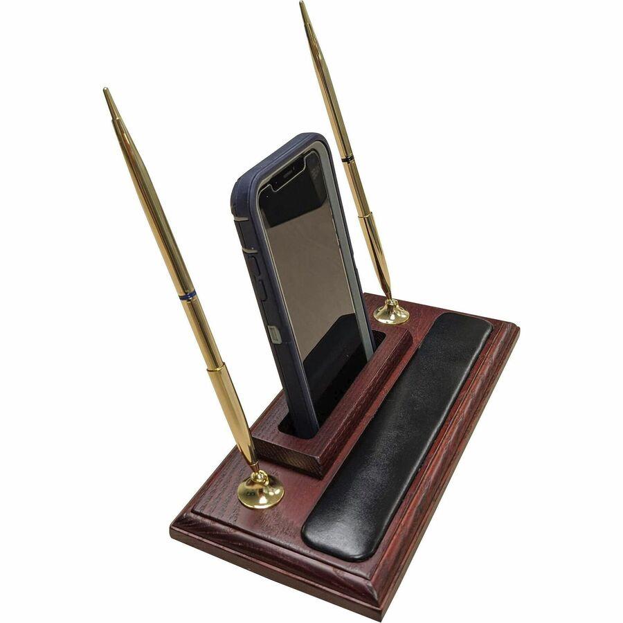 Dacasso Black Leather Double Gold Accents Pen Stand