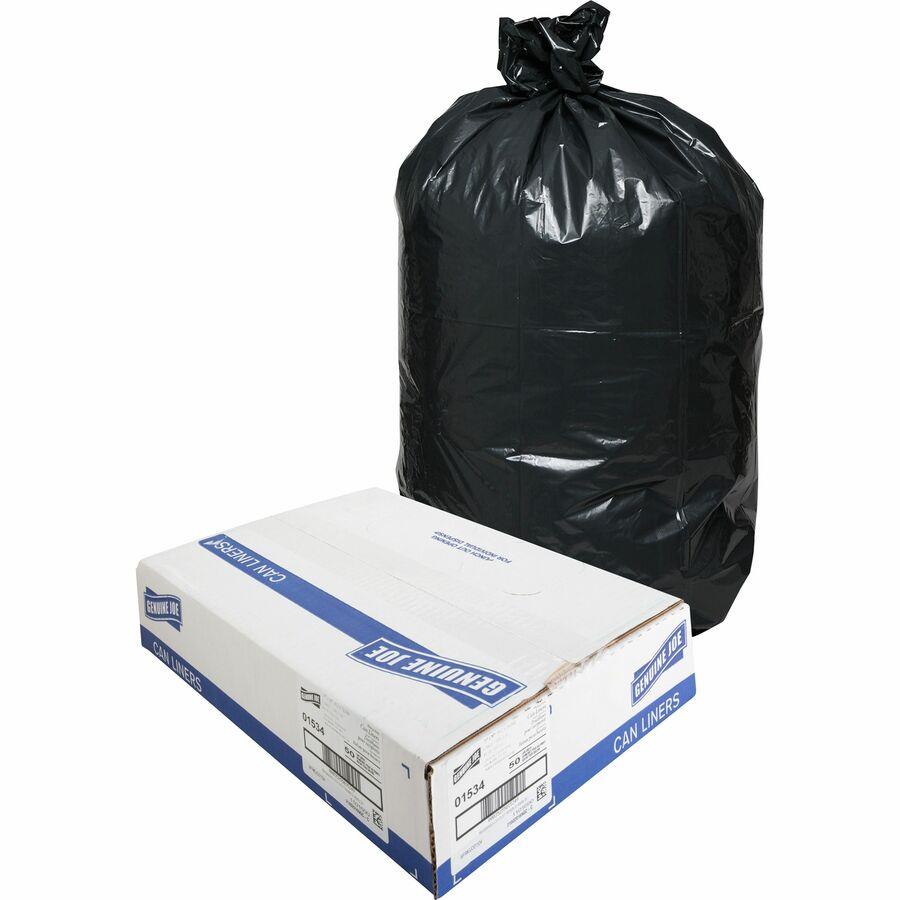 Genuine Joe, Gjo01534, Heavy-Duty Trash Can Liners, 50 / Carton, Black, 45 gal, Size: Large