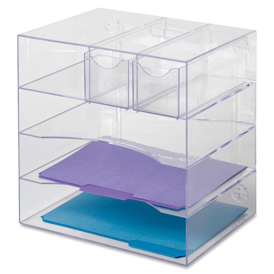 Rubbermaid Organizer Desk, Optimizers 4-Way Organizer with Drawers  13-1/4wx 13-1/4dx 10h, 1 Unit, Clear (RUB94600ROS)