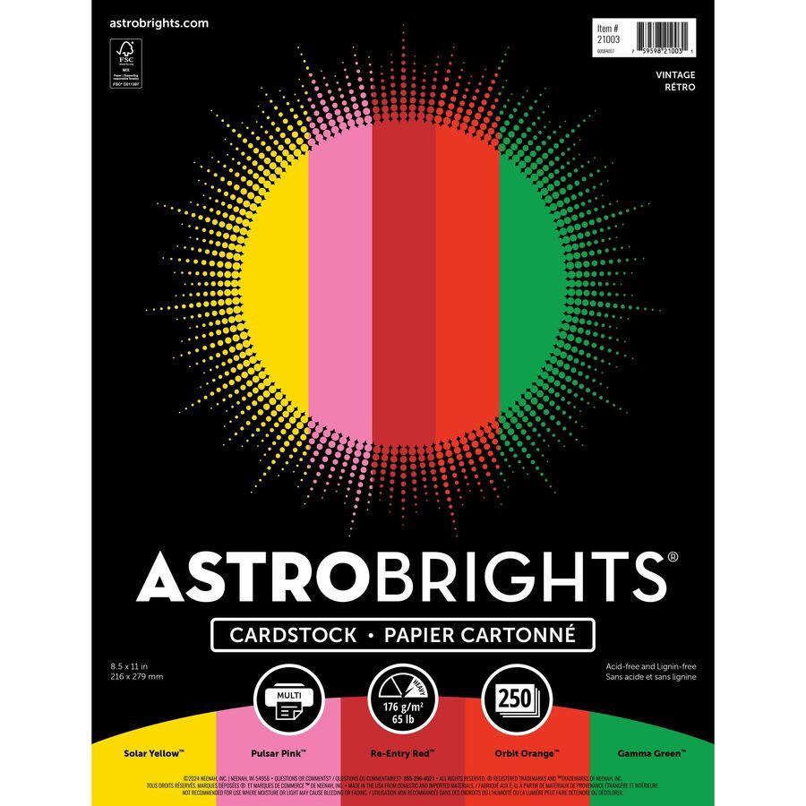 Astrobrights Colored Cardstock - Vintage 5-Color Assortment - Letter - 8  1/2 x 11 - 65 lb Basis Weight - FSC - ICC Business Products