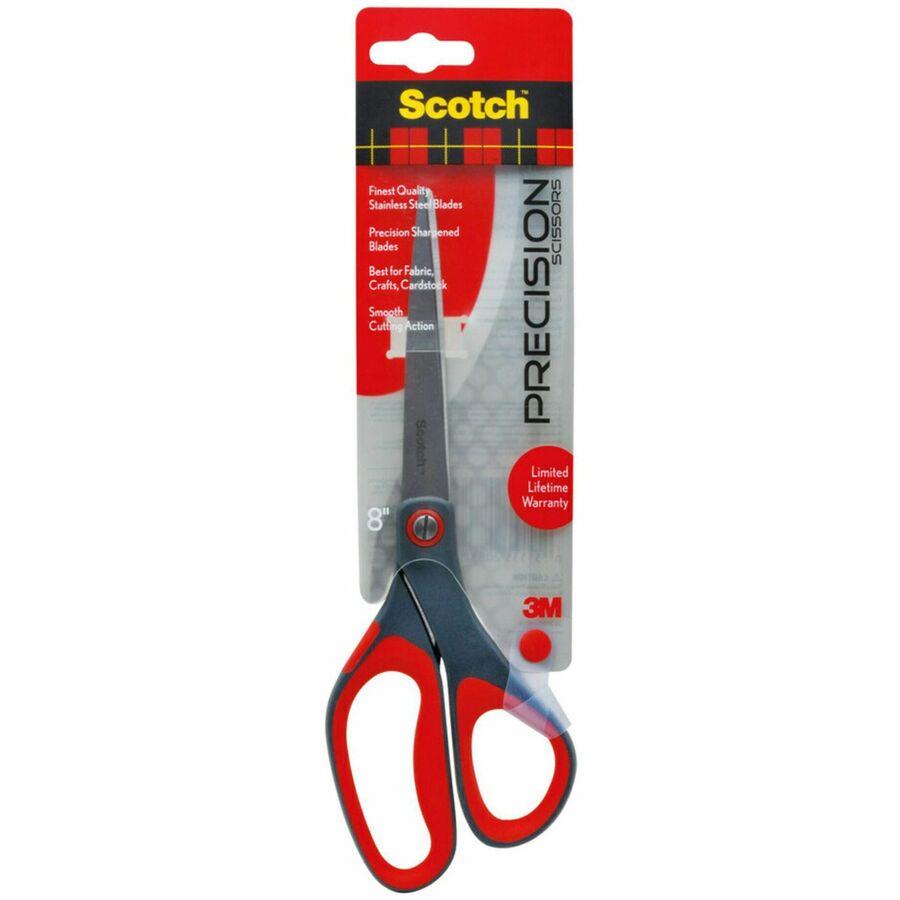 Scotch Precision Scissor 8 in Smooth Cuts Fabric Paper 1448 Gray Red, 3-Pack