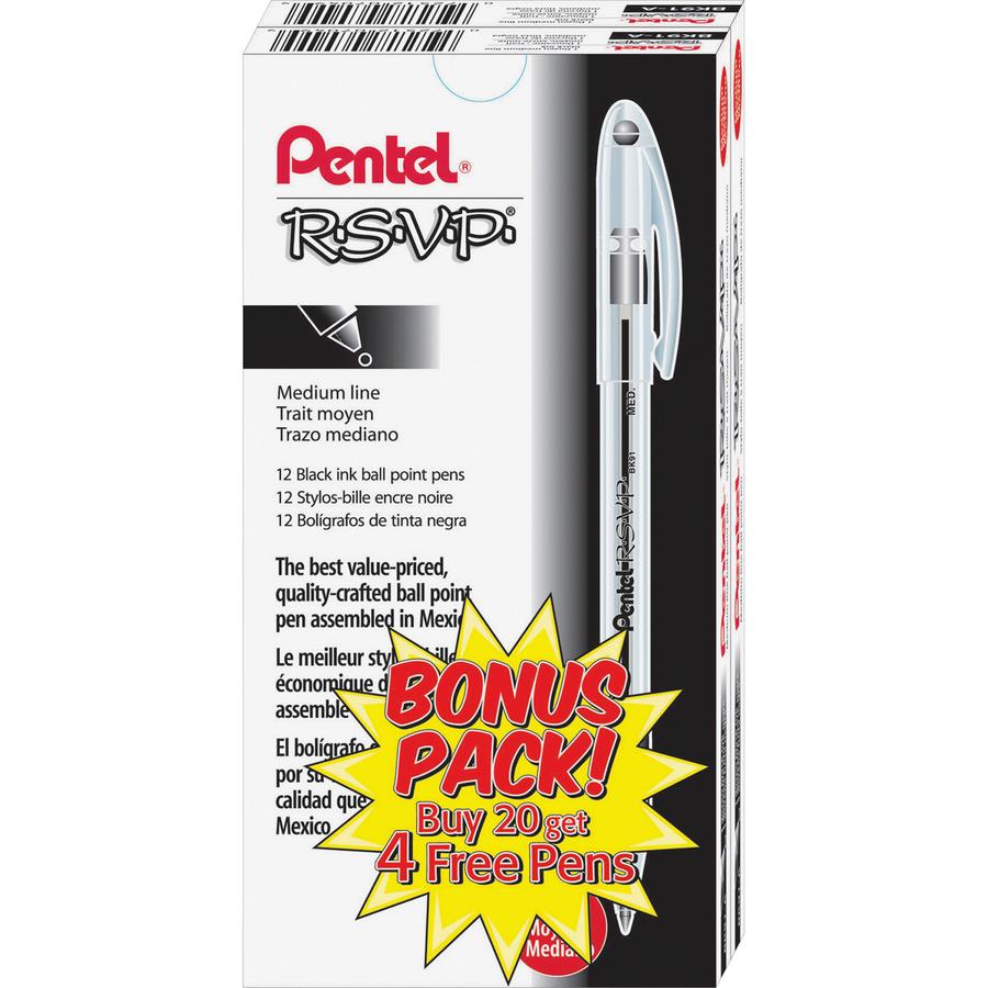 Pentel R.S.V.P. Ballpoint Stick Pens - Medium Pen Point