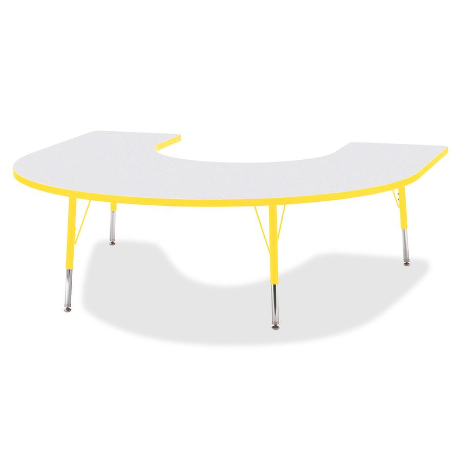 66 x 60 Horseshoe Shaped Height Adjustable Mobile Classroom Table- Maple