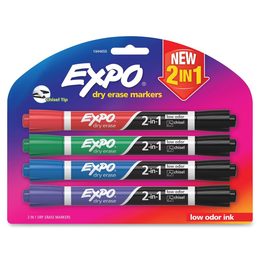 Expo 2-in-1 Dry Erase Markers - Chisel Marker Point Style - Black/Green,  Black/Red, Black/Blue, Black/Purple - 4 / Pack - ICC Business Products