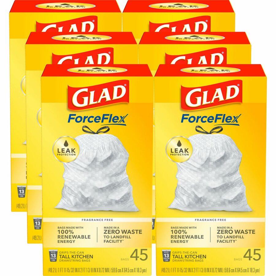 Glad ForceFlex Tall Kitchen White Trash Bags, Original Scent (13