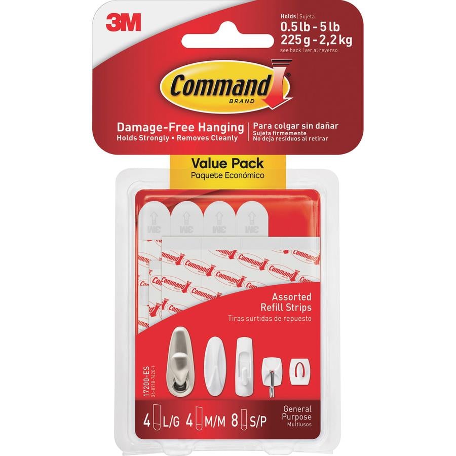 Command Medium Refill Adhesive Strips for Wall Hooks, For