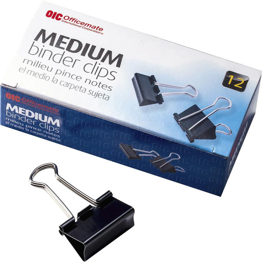 Officemate Binder Clips - Medium - 9 Length x 2.4 Width - 0.62 Size  Capacity - for File - Corrosion Resistant, Durable - 12 / Pack - Black