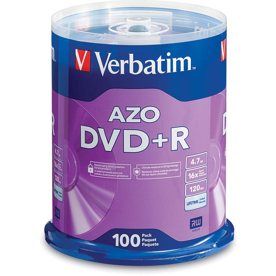 Verbatim AZO DVD+R 4.7GB 16X with Branded Surface - 100pk Spindle