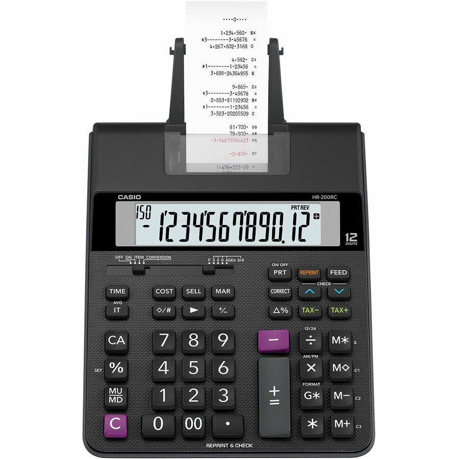 Casio HR-200RC Printing Calculator Two-color Printing, Large Display,  Dual Power 12 Digits 2.3