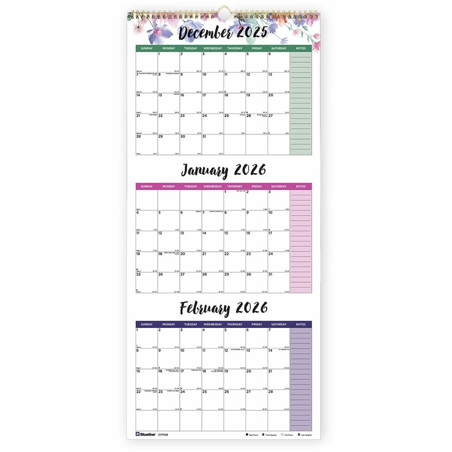 Blueline 3-Month Colorful Wall Calendar - Professional REDC171129, RED C171129 - Office Supply Hut blueline-3-month-colorful-wall-calendar-professional-redc171129-red-c171129-office-supply-hut