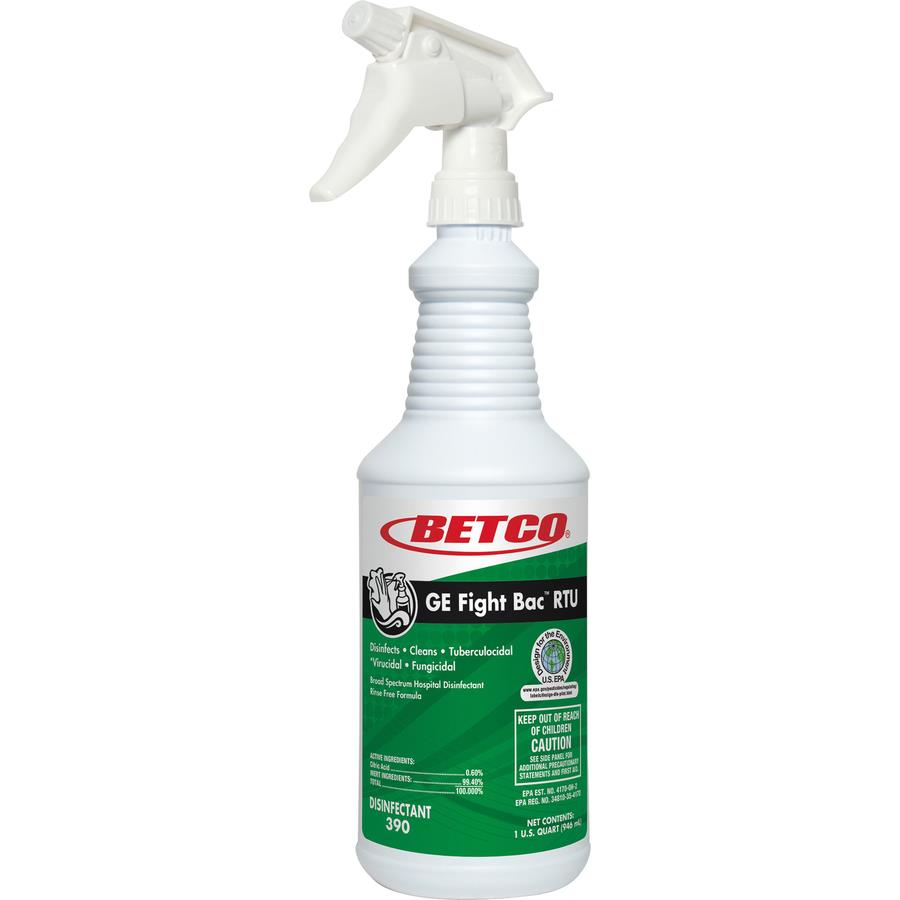 Betco Fight Bac RTU Disinfectant - Ready-To-Use - 128 fl oz (4 quart) - Fresh Scent - 4 / Carton - Washable, Non-porous - Clear
