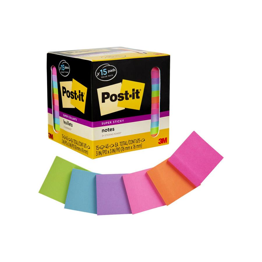 Post-it® Super Sticky Notes - 15 - 3 x 3 - Square - 45 Sheets