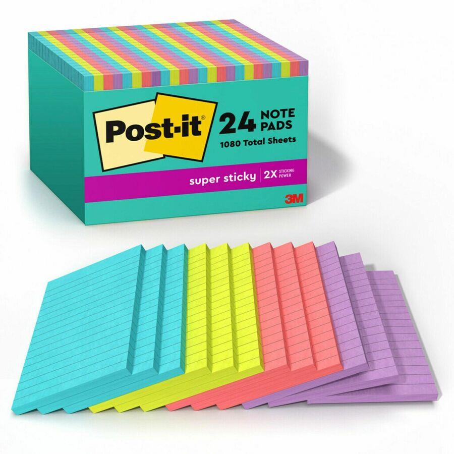Post-it® Super Sticky Notes - Supernova Neons Color Collection - 4 x 6 -  Rectangle - 45 Sheets per Pad - Blue, Green, Pink, Lilac - Sticky - 24 /  Pack - ICC Business Products
