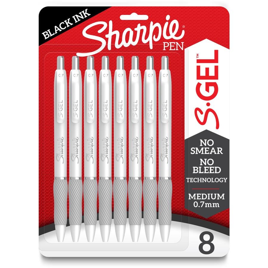 Sharpie S-Gel Pens - Medium Pen Point - 0.7 mm Pen Point Size - Black Gel-based  Ink - White Metal Barrel - 8 / Pack - ICC Business Products