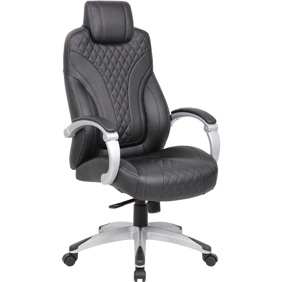 Boss Executive LeatherPlus Chair - Black Vinyl Seat - Black Vinyl Back - High Back - 5-star Base - Armrest - 1 / Carton