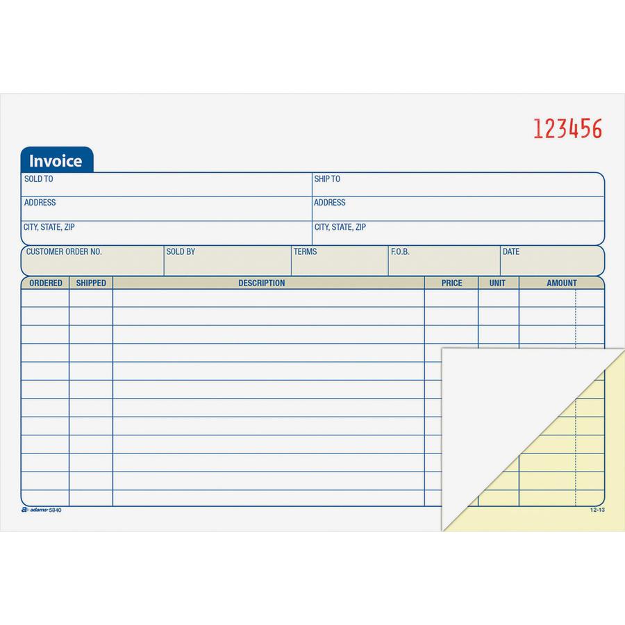 Adams Carbonless Invoice Book - Tape Bound - 2 PartCarbonless Copy - 7.93