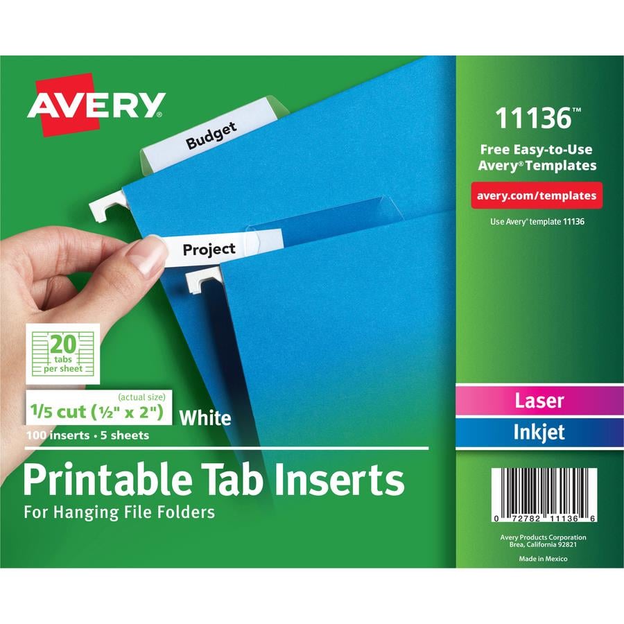 Avery® Printable Tab Inserts for Hanging File Folders AVE11136