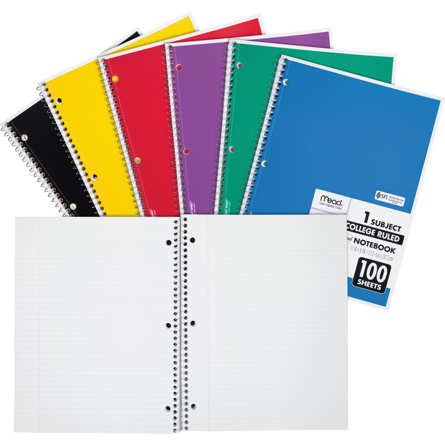 Mead One-subject Spiral Notebook - 100 Sheets - Spiral - College Ruled - 8 Mead One-subject Spiral Notebook - 100 Sheets - Spiral - College Ruled - 8