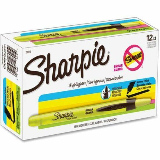 Sharpie Smear Guard Retractable Highlighters - Chisel Marker Point Style -  Retractable - Assorted - 5 / Set