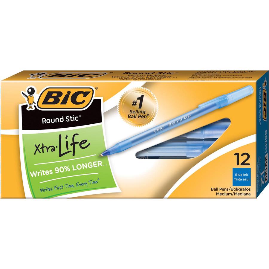 BIC Round Stic Ballpoint Pens - Fine Pen Point - Blue - Blue