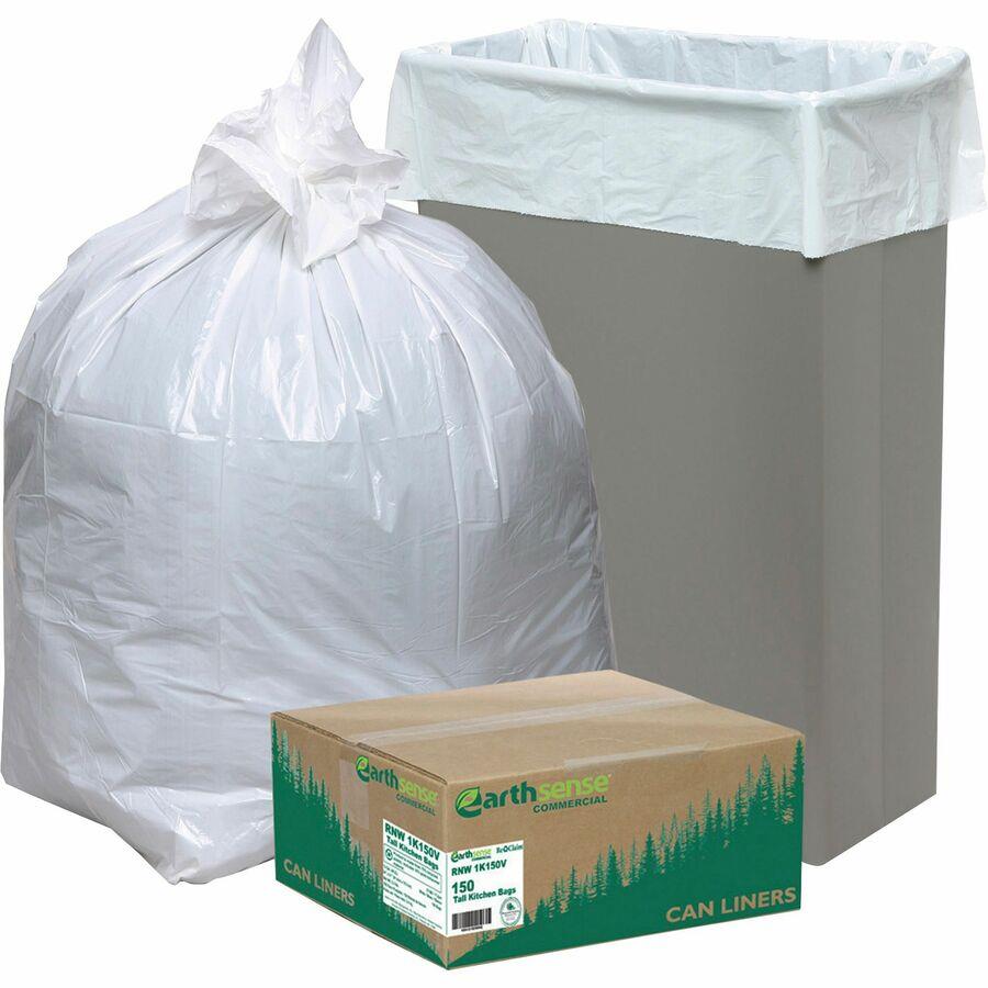 Earthsense Linear Low Density Recycled Can Liners, 60 gal, 1.25 mil, 38 x 58, Black, 100/Carton