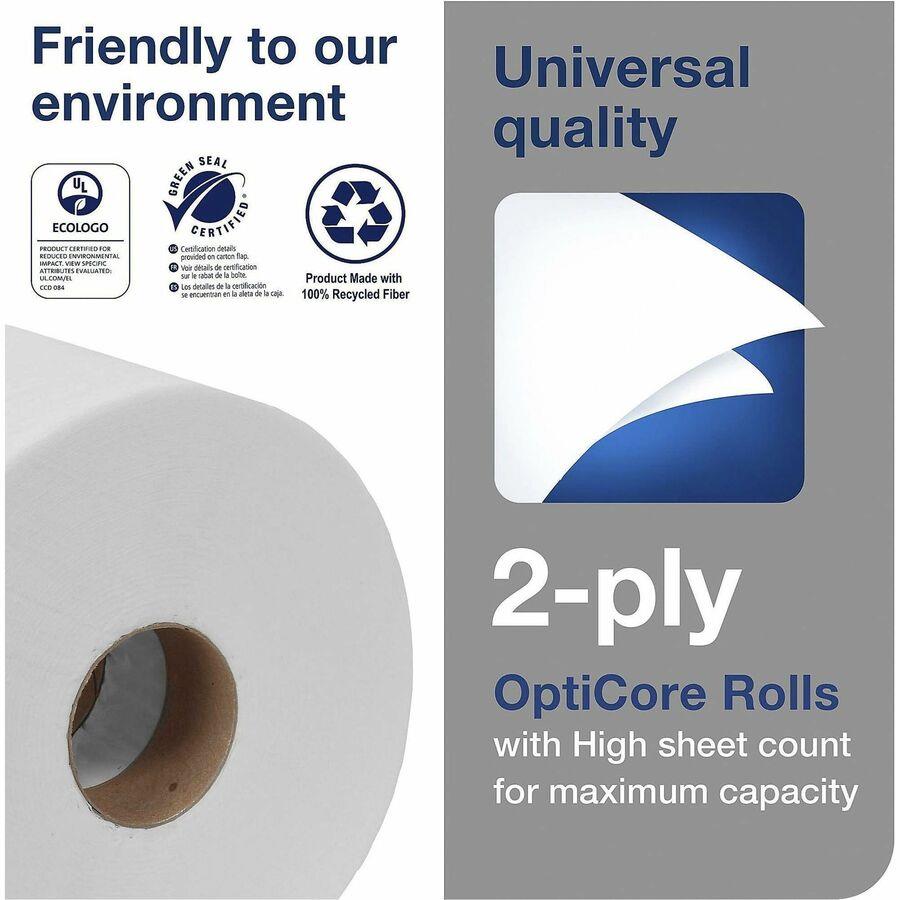 Tork Universal T11 2-Ply Mid-Size 865 Sheet Toilet Paper Roll with Opticore  - 36/Case