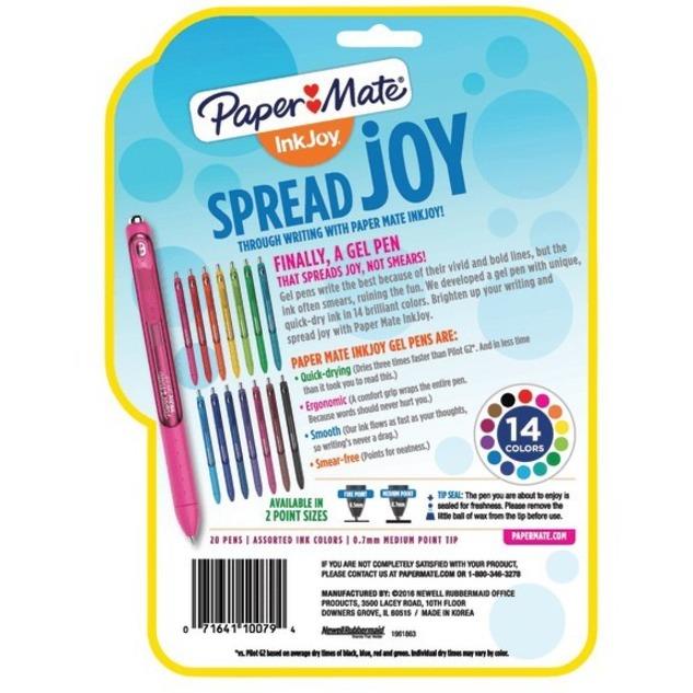 Paper Mate InkJoy® Gel Pens, Medium Point, 0.7 mm, Assorted Colors