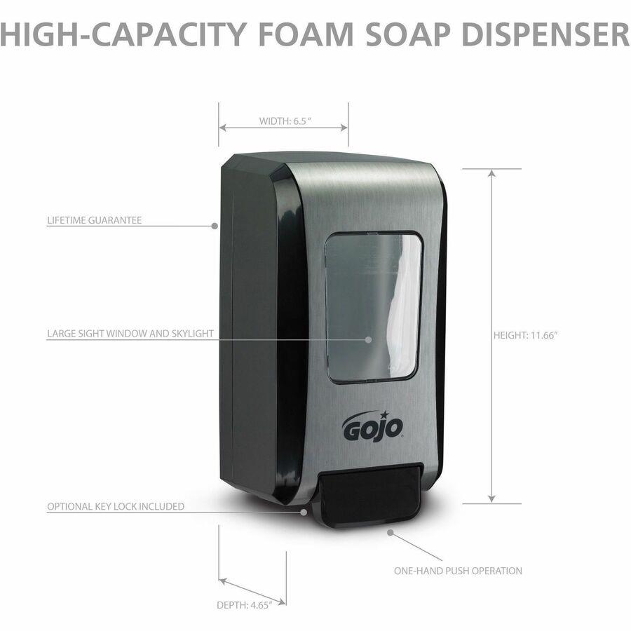 Gojo Push-Style FMX-20 Foam Soap Dispenser - 2.11 quart Capacity - Durable, Rugged, Wall Mountable, Easy-to-load - White, Gray