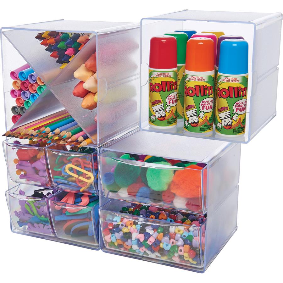 Deflecto Stackable Drawer Organizer, 6-13/16H x 12-1/2W x 12-1/2D, Clear