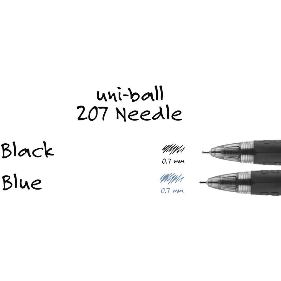 uniball™ 207 Needle Gel Pens - Medium Pen Point - 0.7 mm Pen Point Size -  Needle Pen Point Style - Refillable - Retractable - Black Gel-based Ink -  Black Plastic Barrel 