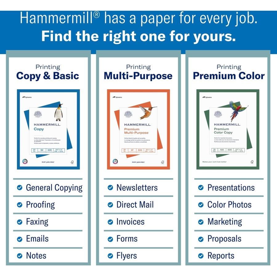 Hammermill Paper for Color 8.5x11 Inkjet, Laser Printable Multipurpose Card  Stock - White - 100 Brightness - Letter - 8 1/2 x 11 - 60 lb Basis Weight  - Ultra Smooth - FSC - ICC Business Products