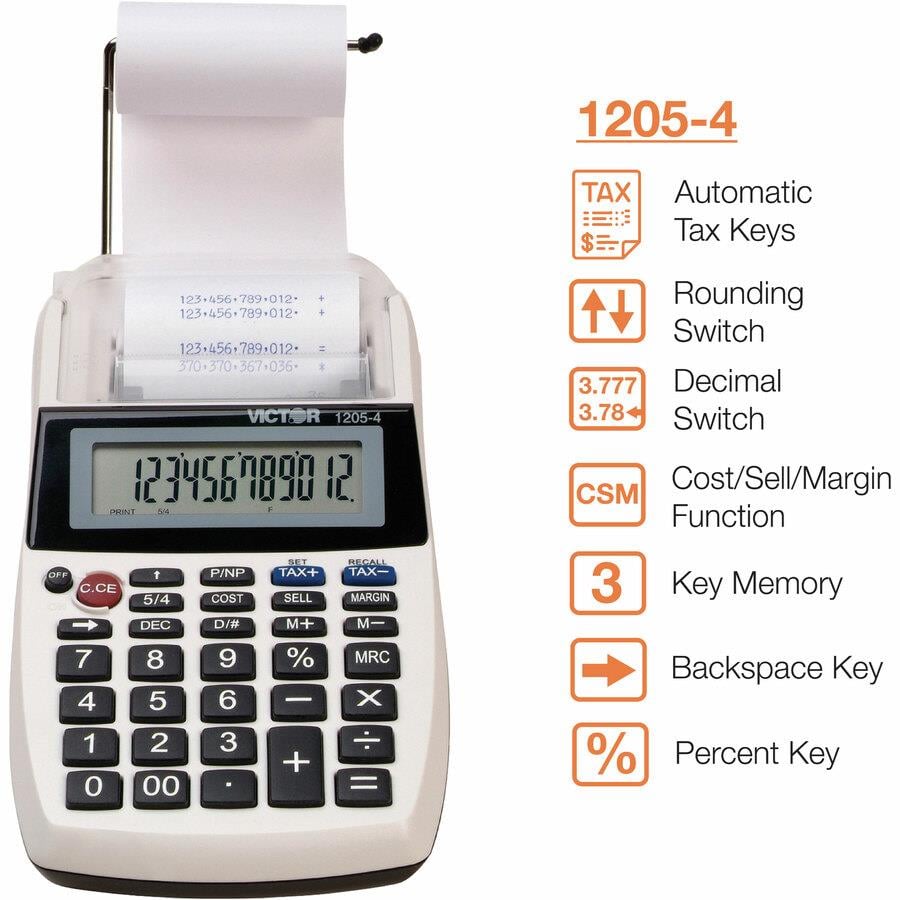 Victor 1205-4, Victor Portable Palm/Desktop Printing Calculator, VCT12054,  VCT 1205-4 Office Supply Hut