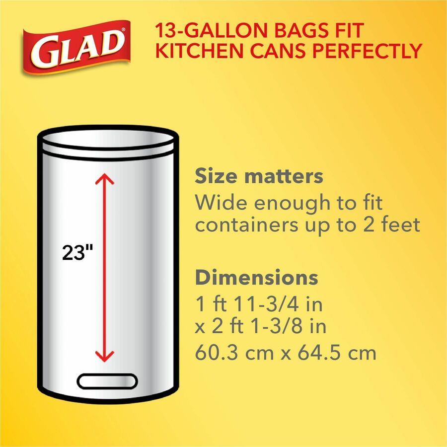 Clorox Glad ForceFlex Tall Kitchen Drawstring Trash Bags, 13 gal, 24 x 27  3/8, .95 mil, 100/Box, White, CLO78526