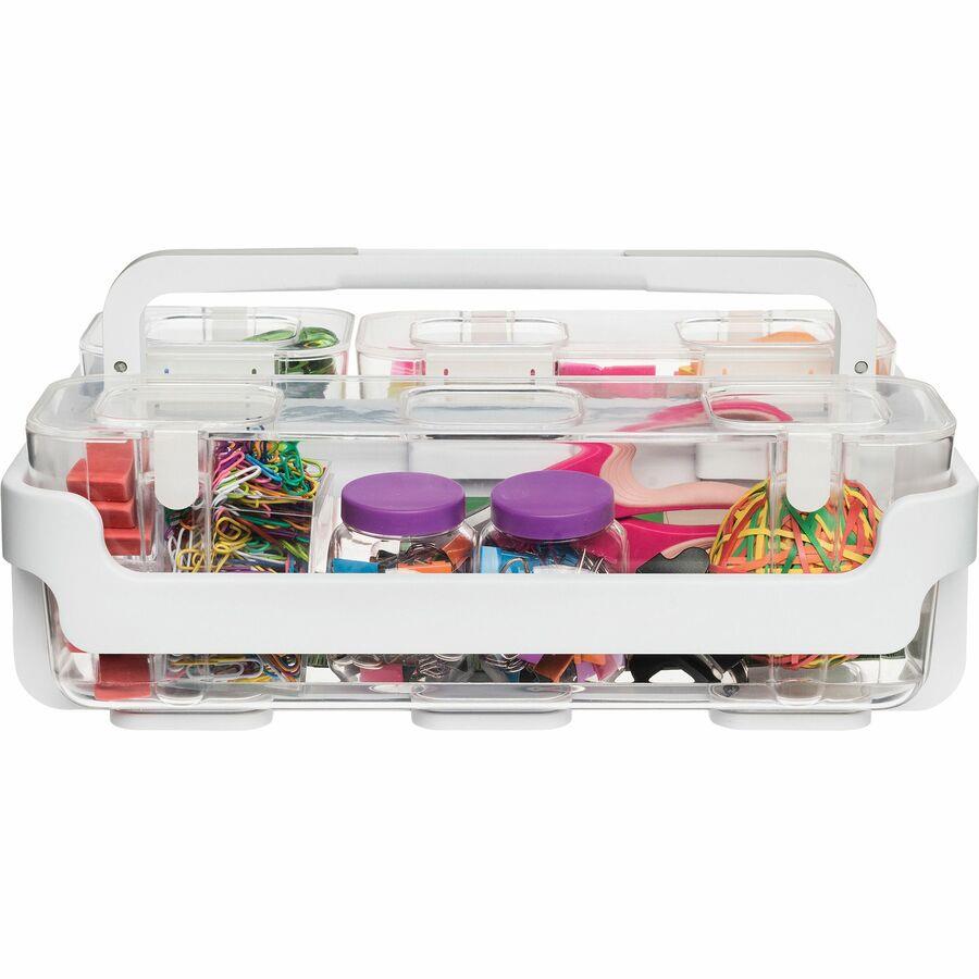 Deflecto Stackable Caddy Organizer - 6.4 Height x 14 Width x 10.1 Depth  - White - Plastic - 1 Each - DEF29003