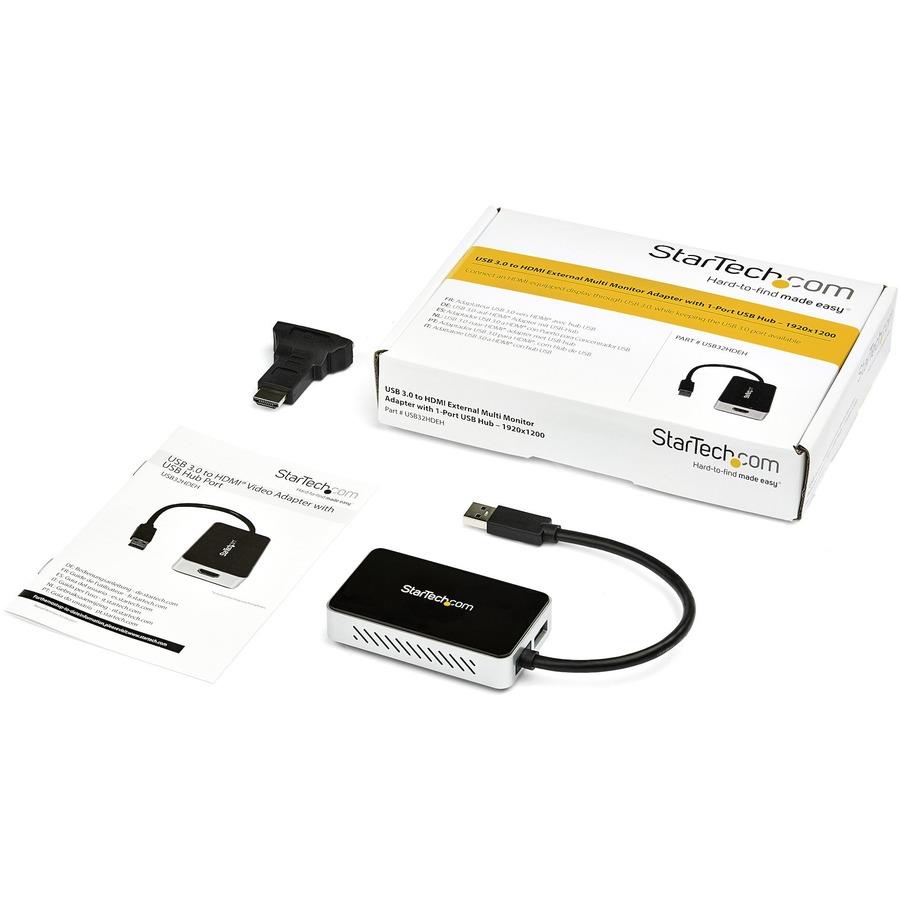 StarTech.com USB 3.0 to HDMI External Video Card Multi Monitor Adapter with  1-Port USB Hub - 1920x1200 / 1080p - Connect an HDMI-equipped display  through USB 3.0, while keeping the USB 3.0
