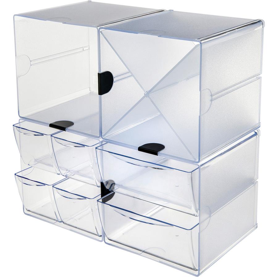 Deflect-O Cube 4-Compartment Stackable Plastic Storage Drawers, Clear  (350301)