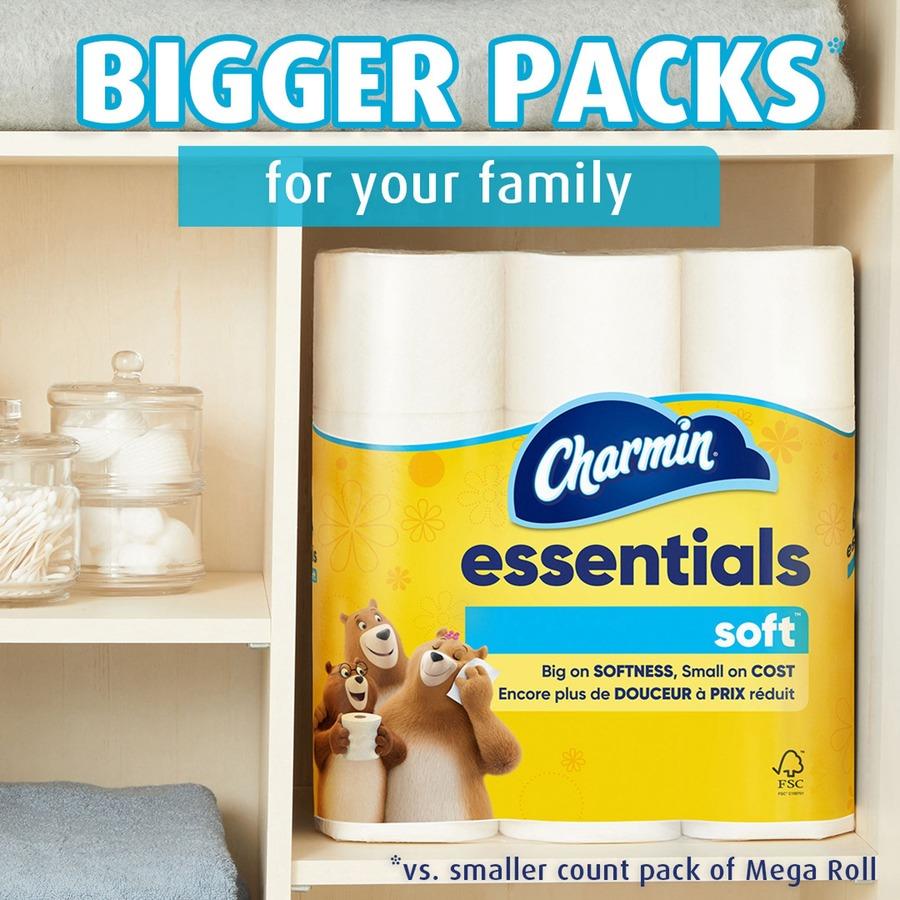 Charmin Essentials Bathroom Tissue, Strong, Unscented, Mega Roll, 2-Ply - 12 rolls