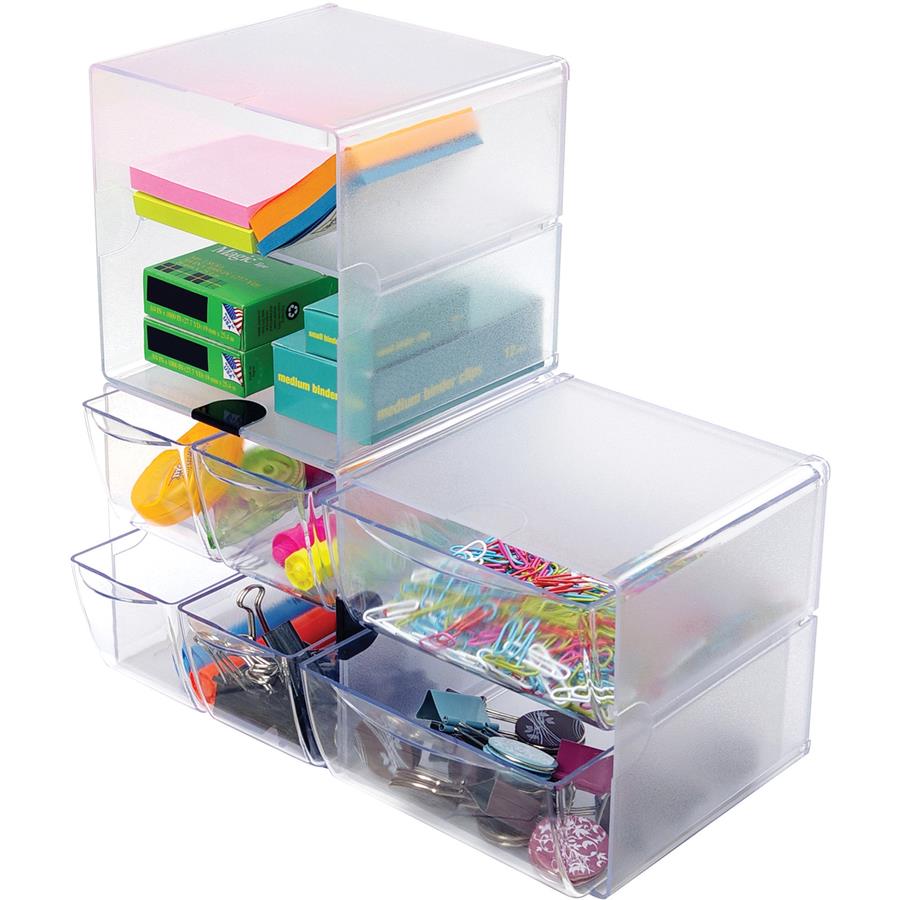 Deflecto Stackable Caddy Organizer - 6.4 Height x 14 Width x 10.1 Depth  - White - Plastic - 1 Each - DEF29003