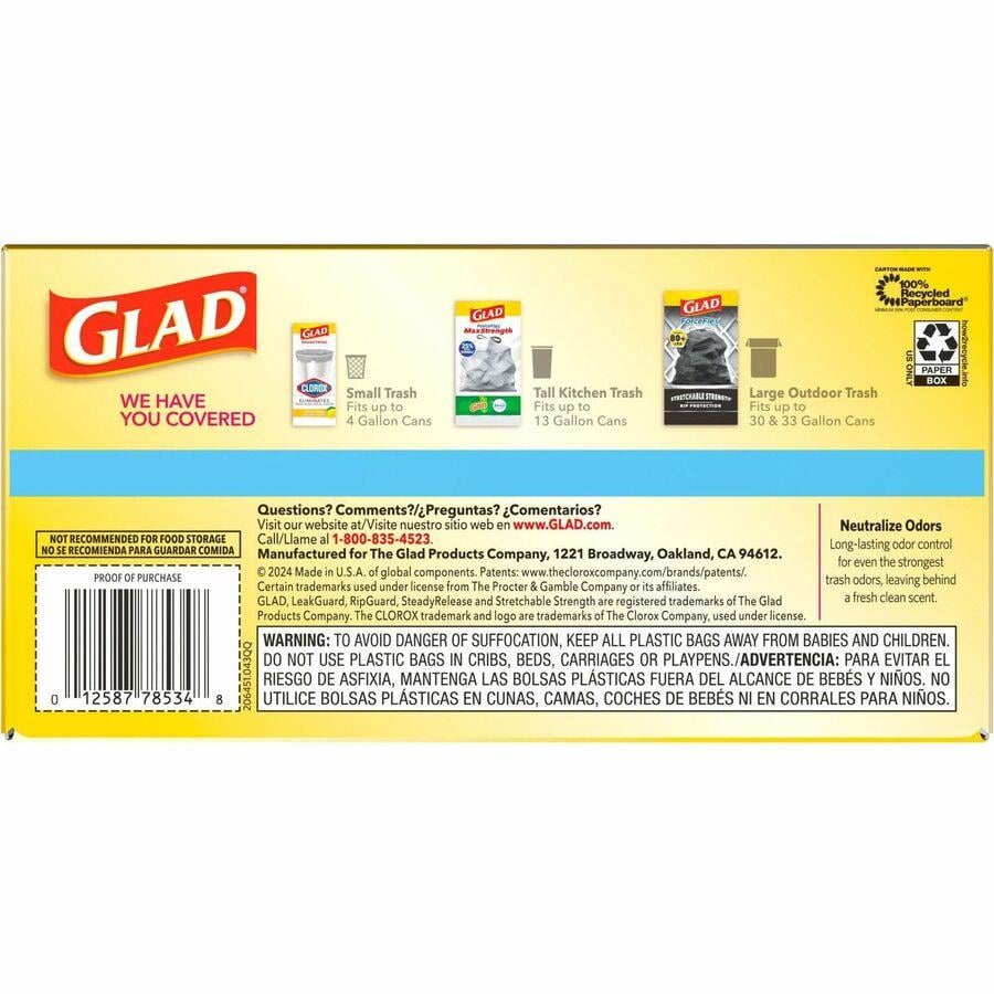 Glad ForceFlex Tall Kitchen Drawstring Trash Bags - 13 gal - 0.78 mil (20  Micron) Thickness - White - 80/Box - 80 Per Box - Garbage, Office, Kitchen  - ICC Business Products