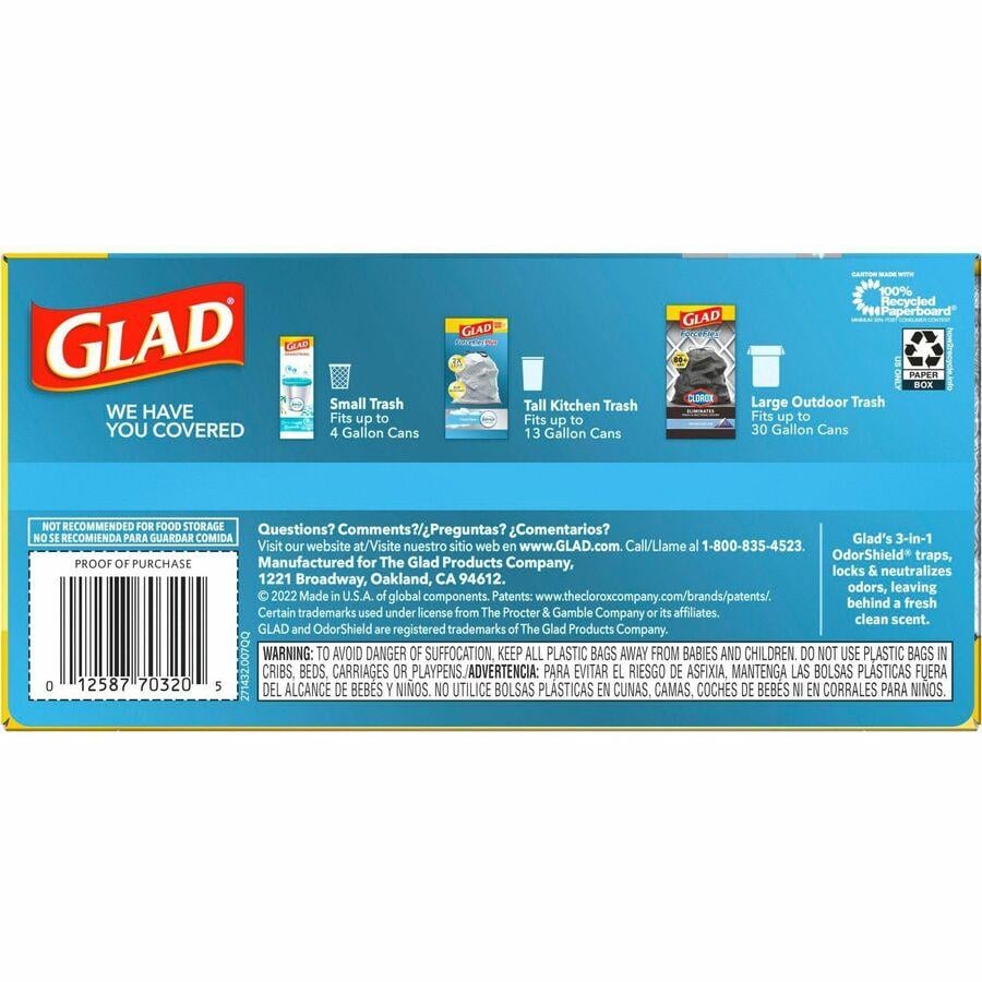 Glad ForceFlex 13 Gallon Tall Trash Bags - 13 gal - 0.82 mil (21 Micron)  Thickness - White - 16320/Pallet - Kitchen, Office - ICC Business Products