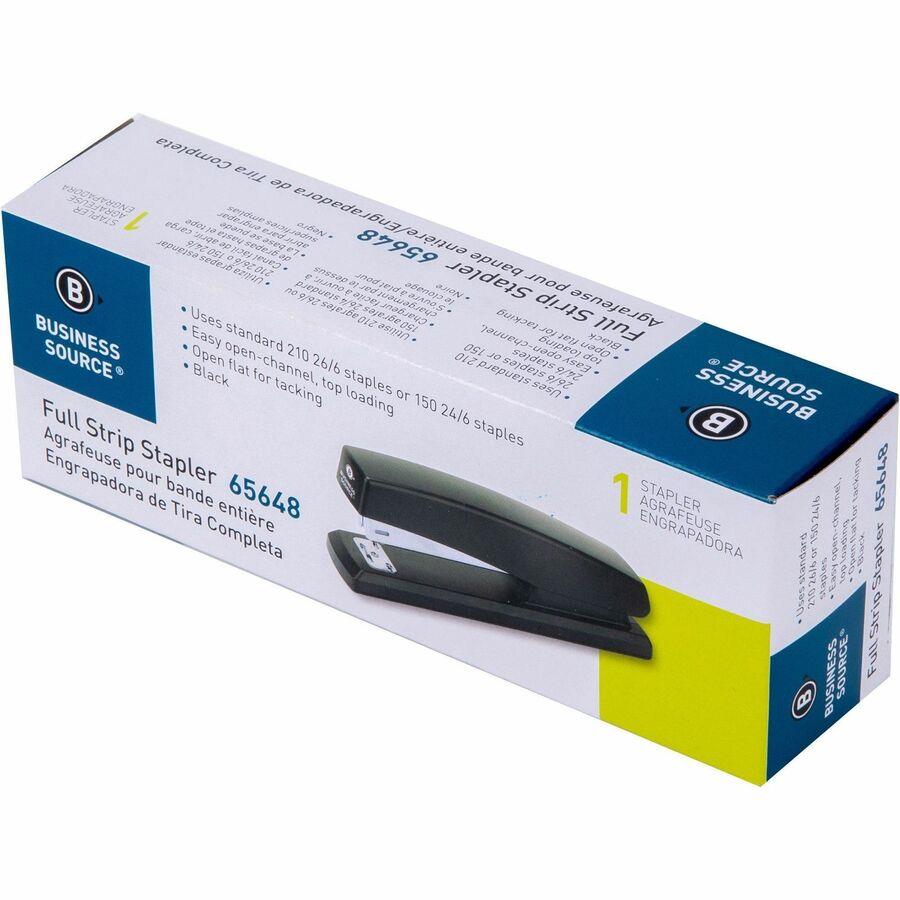 Business Source Full-Strip Desktop Stapler - 20 Sheets Capacity - 210  Staple Capacity - Full Strip - 1 Each - Black