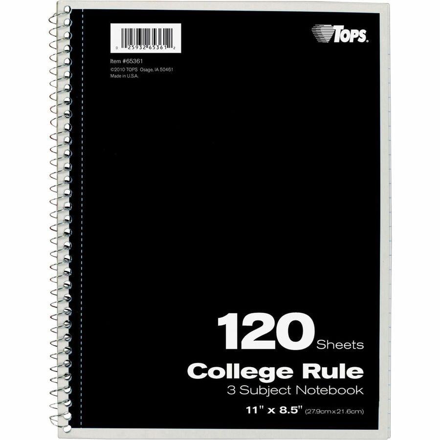 TOPS 1 - subject College - ruled Notebook - Letter - 100 Sheets - Wire  Bound - Letter - 8 1/2 x 11 - 0.38 x 8.5 x 11 - Assorted Paper - RedCard  Stock, Black, Blue, Green Cover - Perforated - 1 Each - R&A Office Supplies