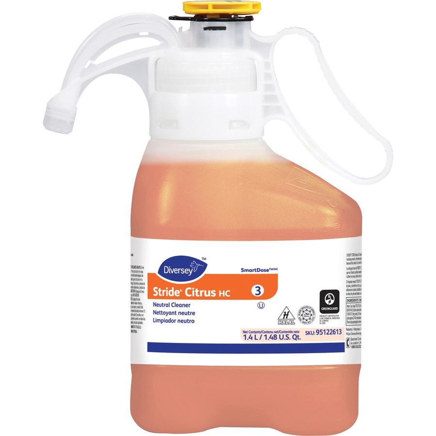 Diversey Stride Citrus HC Neutral Cleaner - Concentrate - 47.3 fl oz (1.5 quart) - Citrus Scent - 2 / Carton - Non Alkaline, Film-free, Phosphate-free - Orange