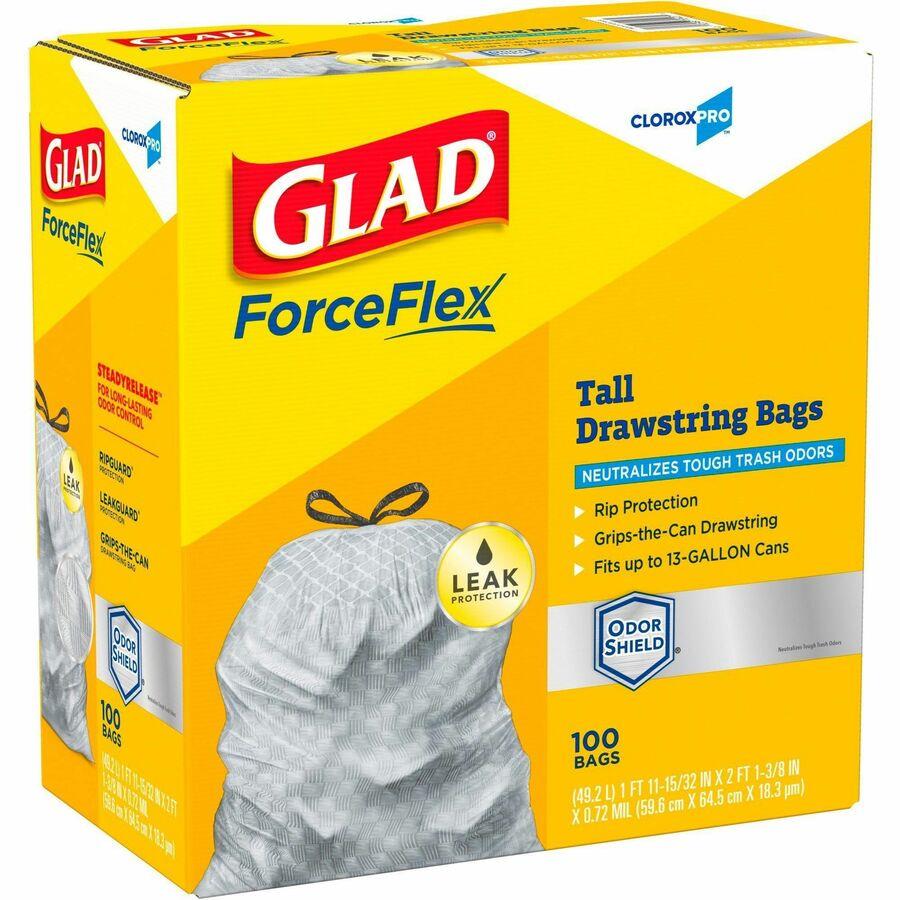 Glad Large Drawstring Trash Bags - Large Size - 30 gal Capacity - 30 Width  x 32.99 Length - 1.05 mil (27 Micron) Thickness - Drawstring Closure -  Black - Plastic - 34/Bundle - 90 Per Box - Garbage, Indoor, Outdoor -  Bluebird Office Supplies