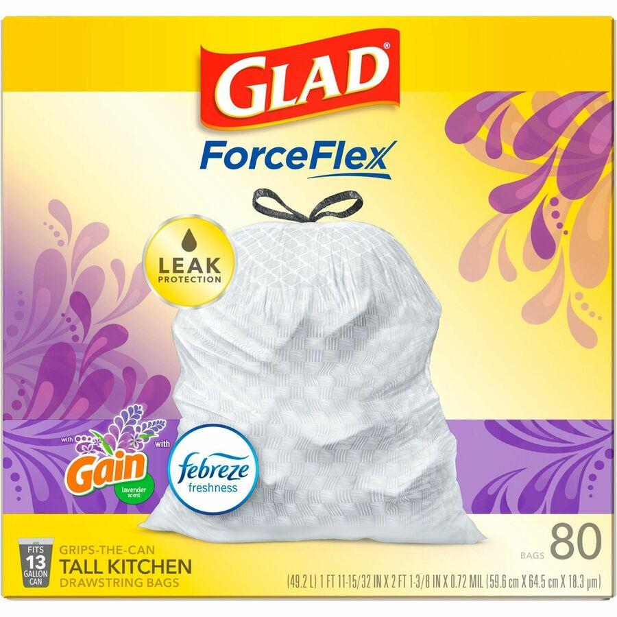 Glad ForceFlex Tall Kitchen Drawstring Trash Bags with Gain Original Scent & Febreze Freshness - White - 13 Gallon - 150 ct