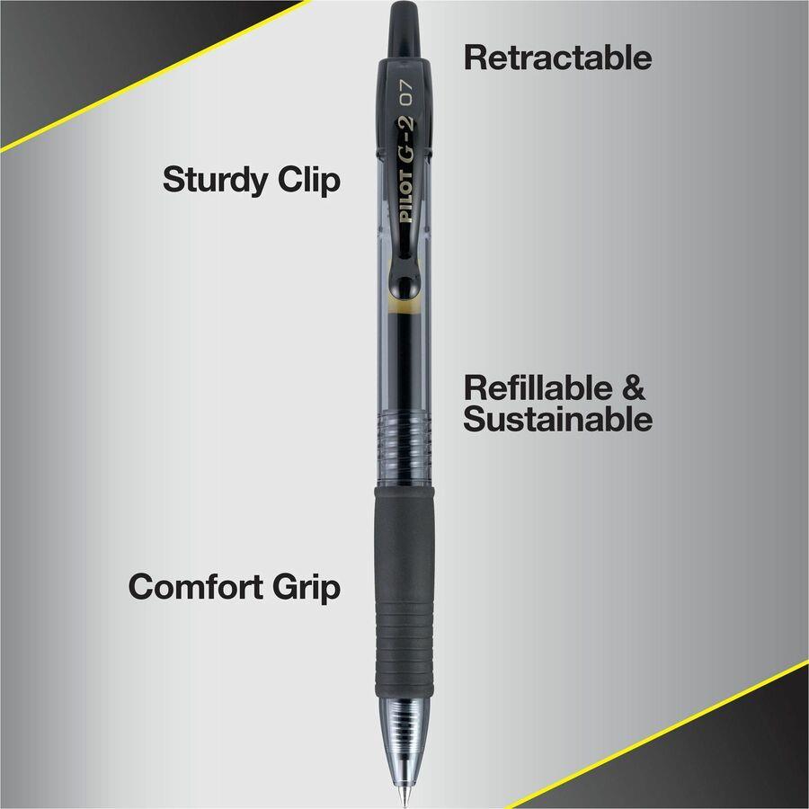 Pilot G2 Retractable Gel Ink Rollerball Pens - Fine Pen Point - 0.7 mm Pen  Point Size - Refillable - Retractable - Black Gel-based Ink - Clear Barrel  - 12 / Dozen - ICC Business Products