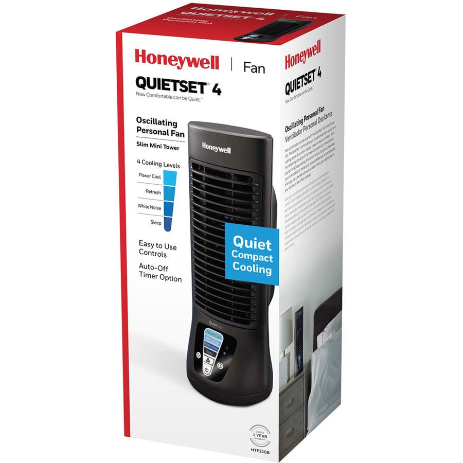 Honeywell QuietSet Slim Mini Tower Fan - 4 Speed - Variable Speed Control,  Oscillating, Timer-off Function, Energy Efficient - 13 Height x 4.7 Width  - Black - Office Supply Hut